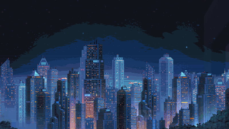 pixel art cityscape, skyscrapers, retro, Games, HD wallpaper