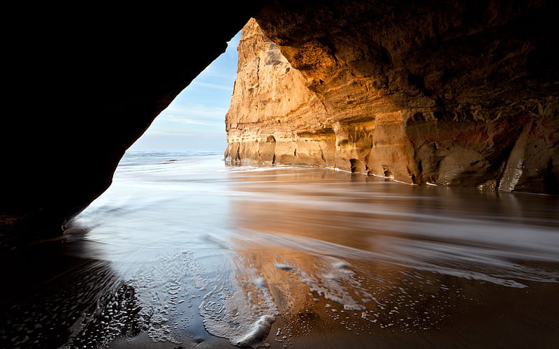 San Gregoria Beach Cave, California, Islands, Caves, Beaches, California, Rivers, Nature, HD wallpaper