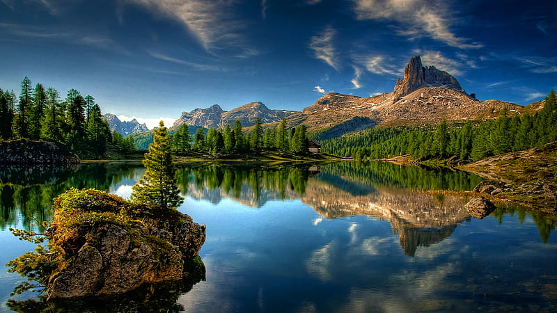Beautiful Scene, mountain, glass, clear, beauty, smooth, enhanced, backdrop, lake, HD wallpaper