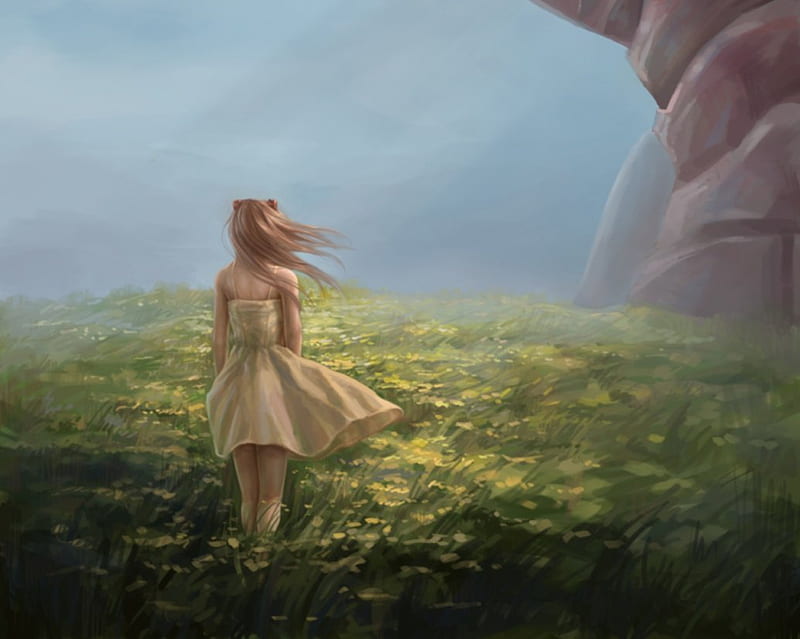Lonely World, pretty, flow, sweet, floral, nice, stand, anime, blowing, beauty, anime girl, realistic, long hair, lovely, lonely, evangelion, neon genesis evangelion, back, orange hair, field, dress, bonito, blossom, neon, scenery, blow, genesis, blouse, asuka, alone, loneliness, flowing, lone, eva, standing, flower, petals, sundress, scene, asuka langley soryu, HD wallpaper