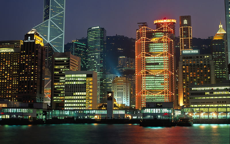 Waterfront Night 01-Hong Kong landscape, HD wallpaper