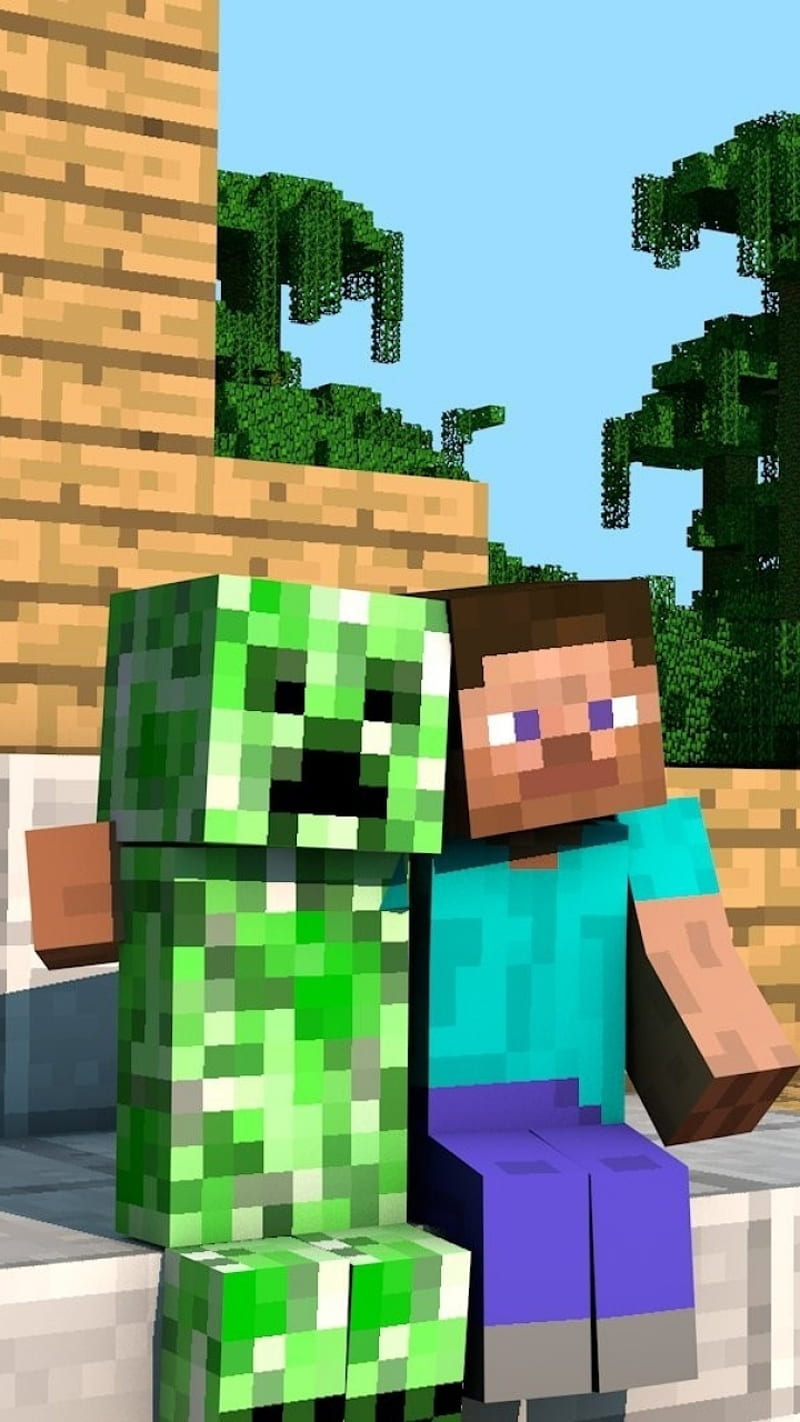 Best friends, minecraft, steve, creeper, blocks, skins, HD phone wallpaper