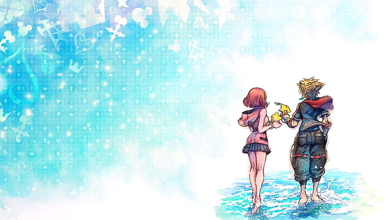 Kingdom Hearts, Kingdom Hearts III, Barefoot, Boy, Girl, Kairi (Kingdom Hearts), Sora (Kingdom Hearts), Water, HD wallpaper