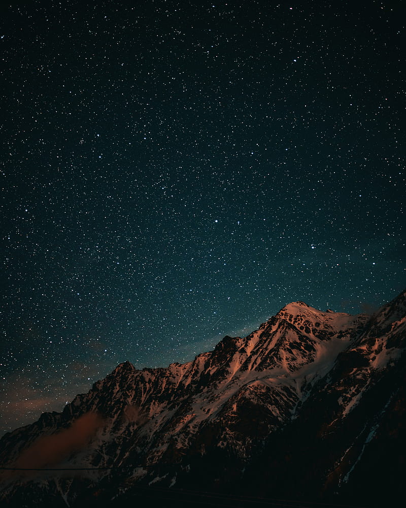 mountains, starry sky, night, HD phone wallpaper