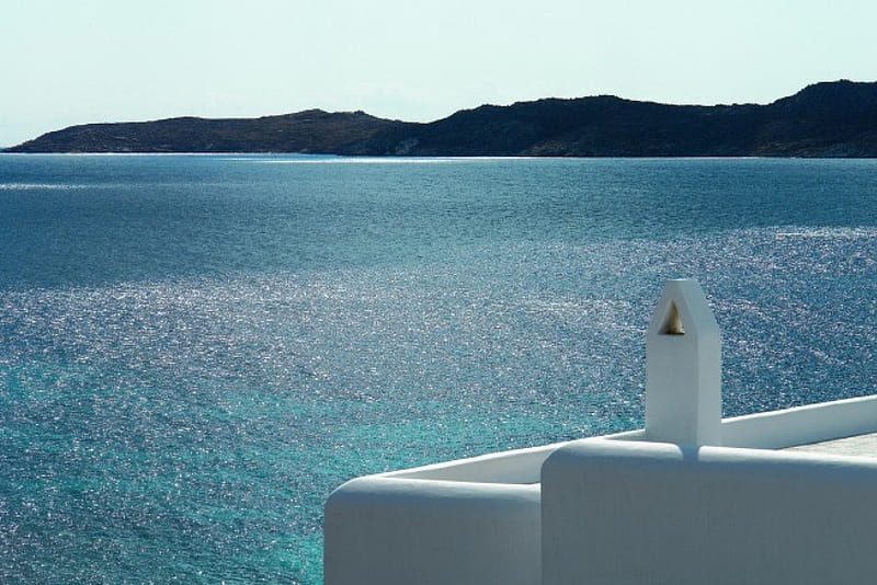 Shimmering Ocean Santorini, greece, islands, greek, sun, view, ocean, bonito, sea, paradise, santorini, morning, evening, island, shimmering, blue, HD wallpaper