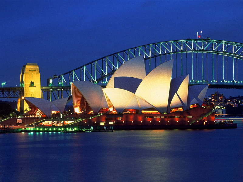 Sydney Opera House, bridge, australia, opera house, sydney, opera, lights, HD wallpaper