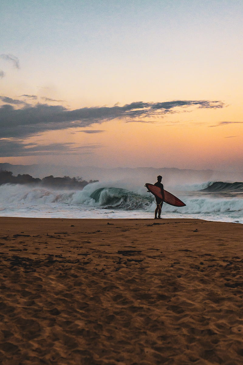 surfer, surfboard, surfing, beach, wave, ocean, HD phone wallpaper