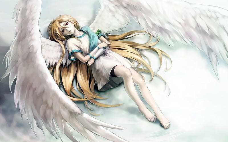 anime, angel, anime boys, wings  1366x768 Wallpaper 