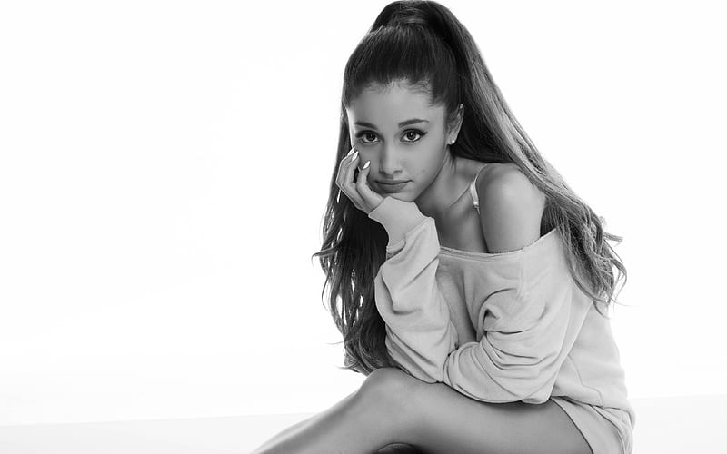celebrity, black and white, ariana grande, actress, singer, HD wallpaper