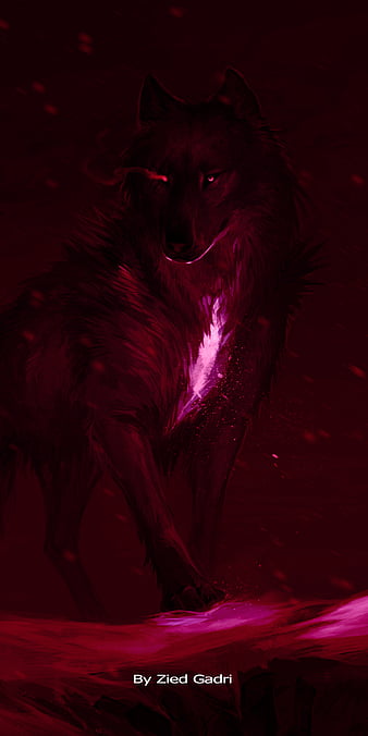 anime black wolf with red eyes with wings