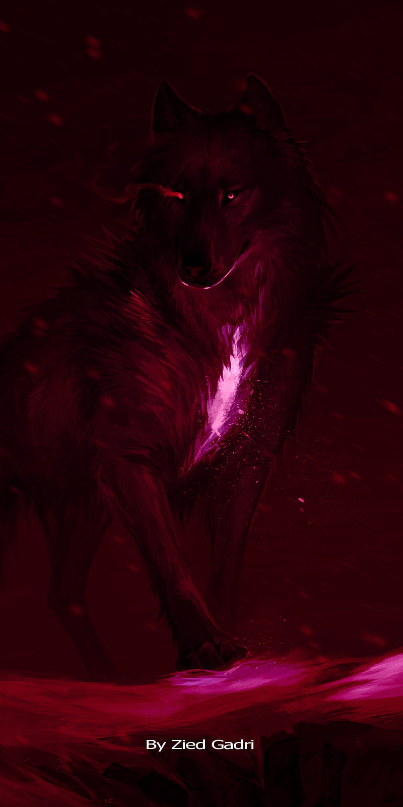 wolf, black, dogs, moon, red, wolves, HD phone wallpaper