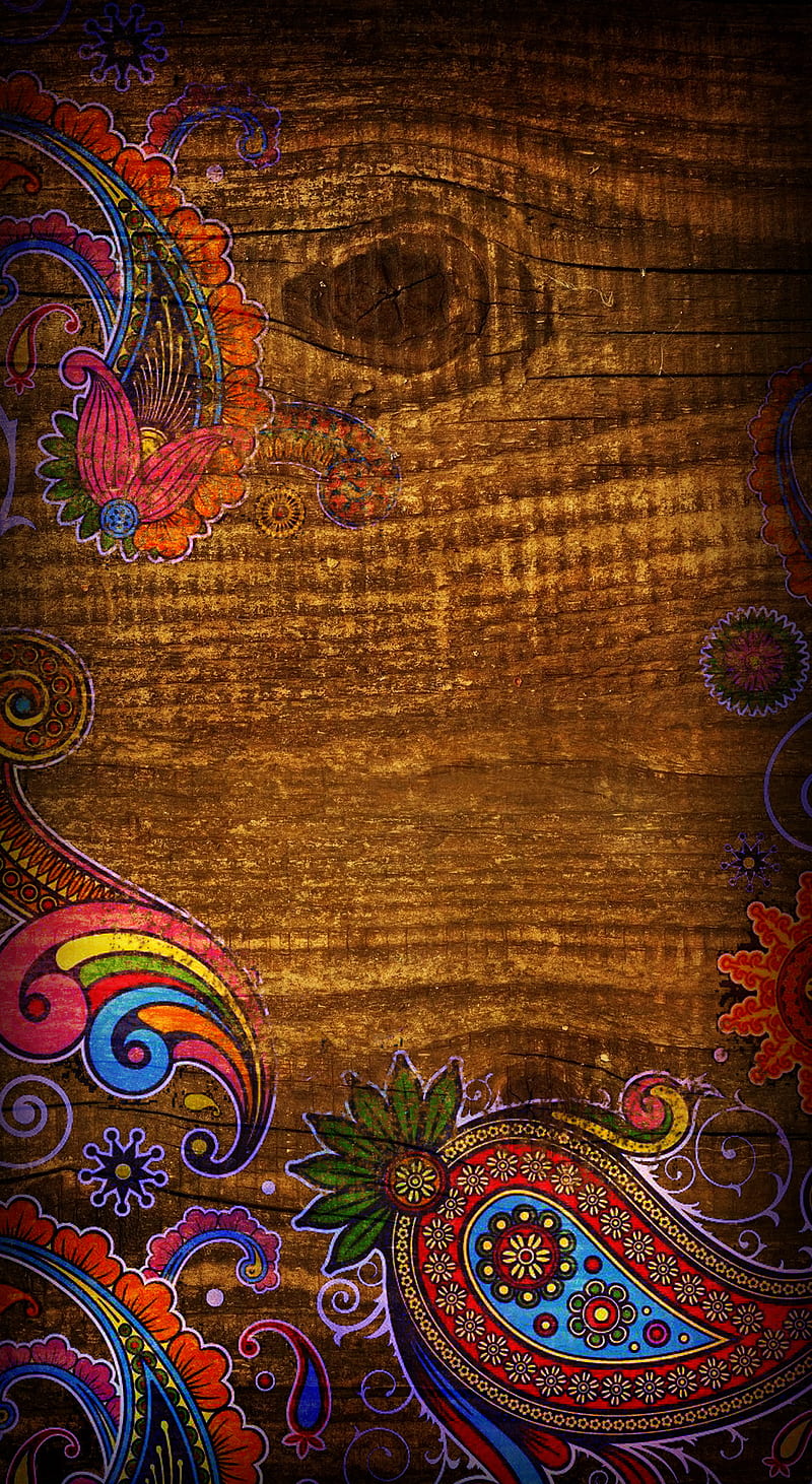 Paisley Wood, bohemian, boho, colors, hippy, indian, paisley woodgrain, trippy, woodstock, HD phone wallpaper