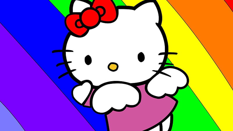 Red Bow Hello Kitty Purple Dress In Colorful Background Hello Kitty, HD wallpaper