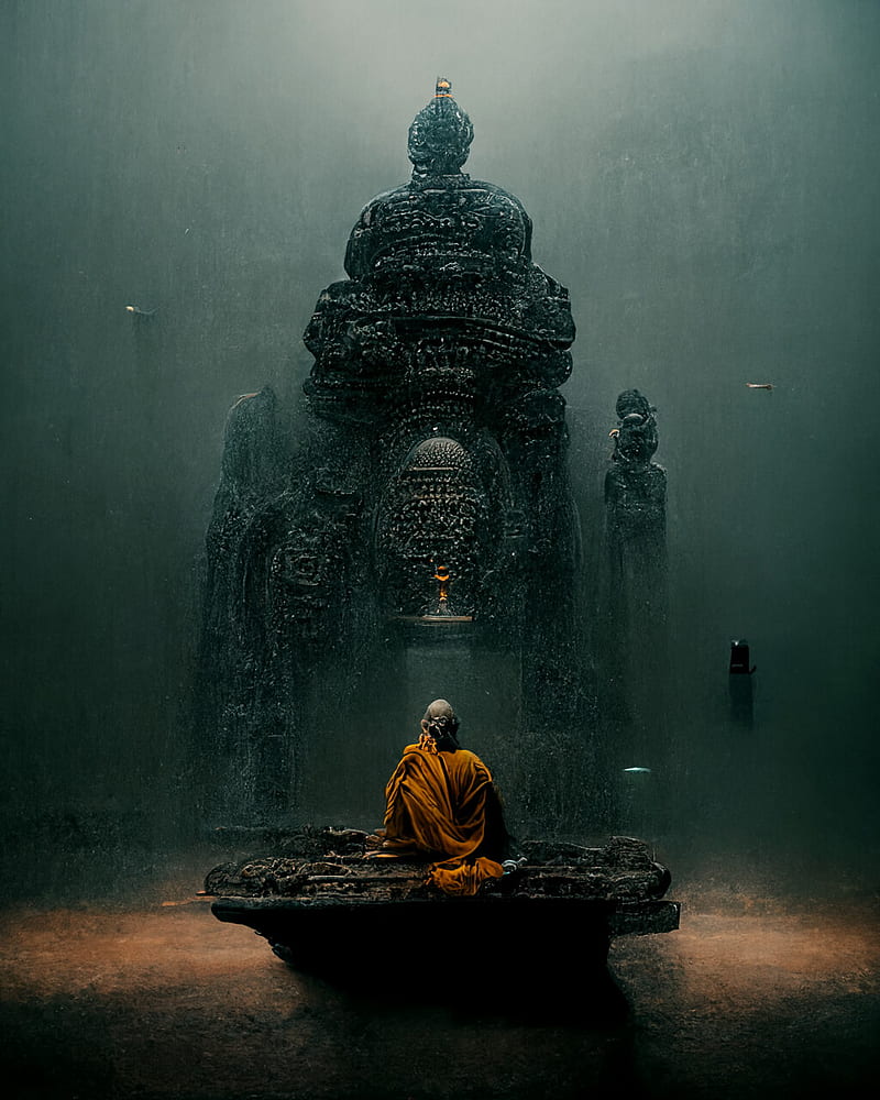 ArtStation - Meditating monk in front of Buddha Temple, HD phone wallpaper  | Peakpx