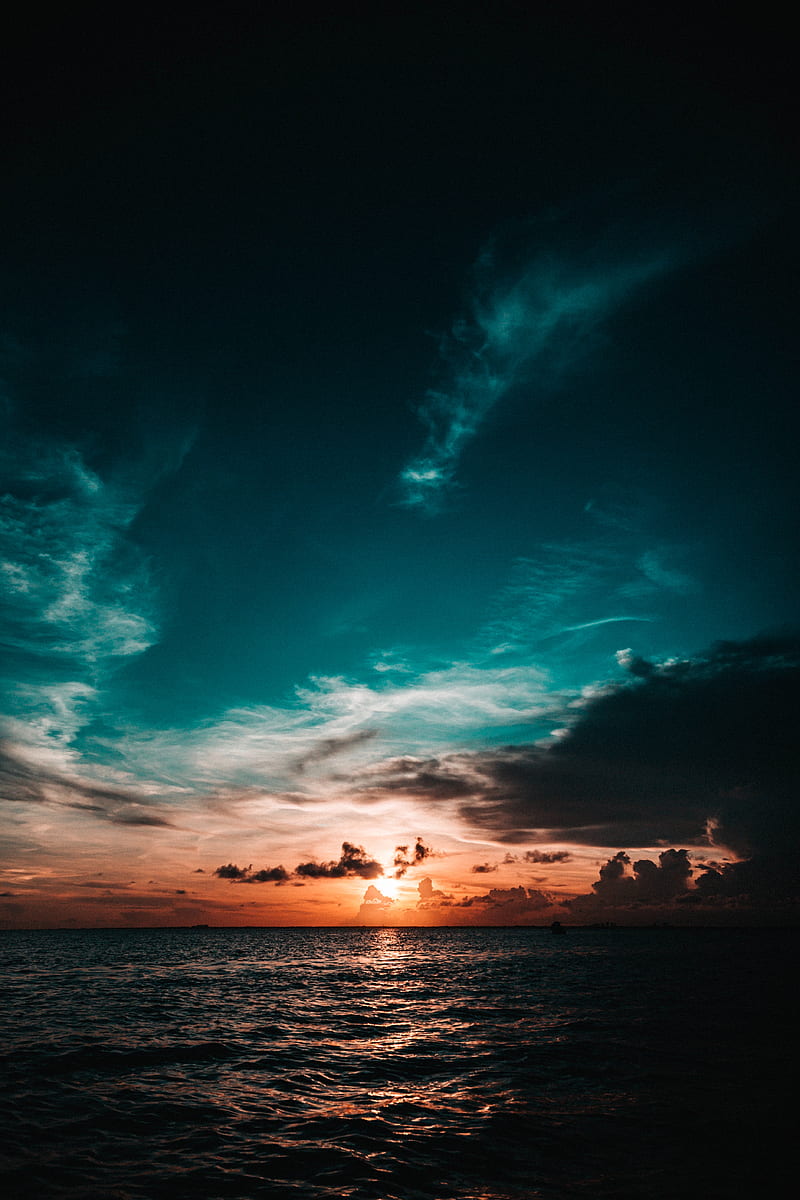 sea, sunset, clouds, dusk, waves, HD phone wallpaper