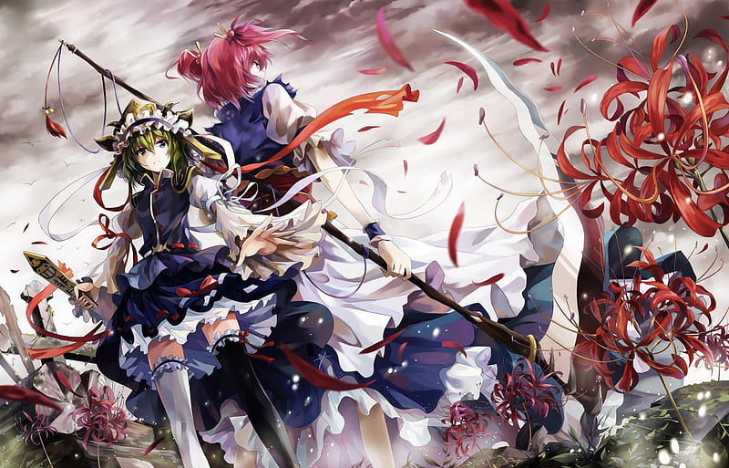 @nime, touhou, girls with weapons, anime, scary but cute, HD wallpaper