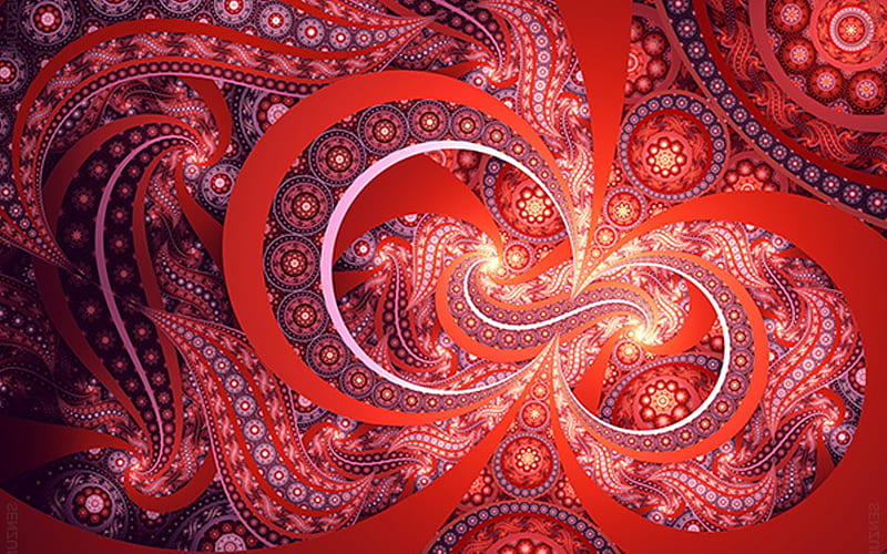 Red Fractal, circles, red, abstract