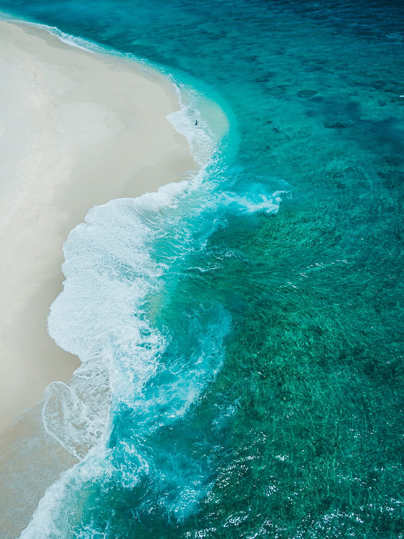 beach, waves, coast, aerial view, HD phone wallpaper