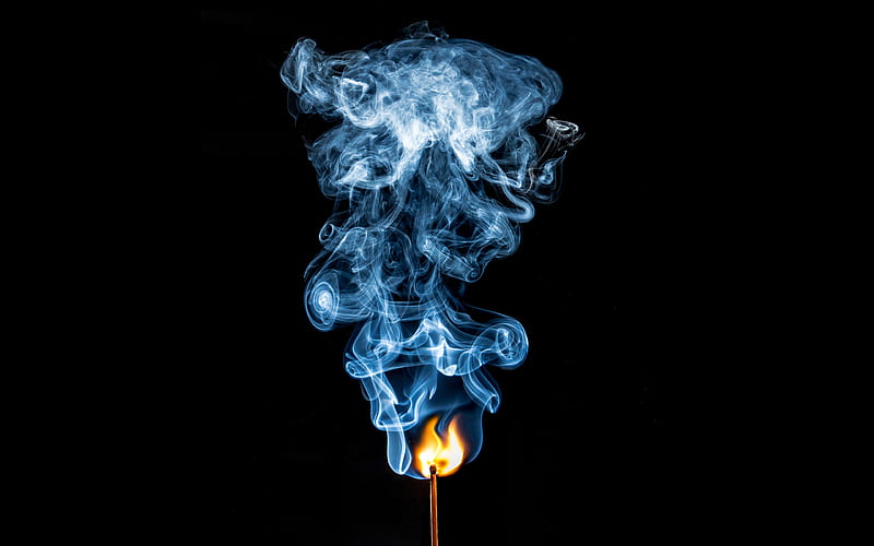 smoke, fire, burning match, ignition, blue smoke, HD wallpaper