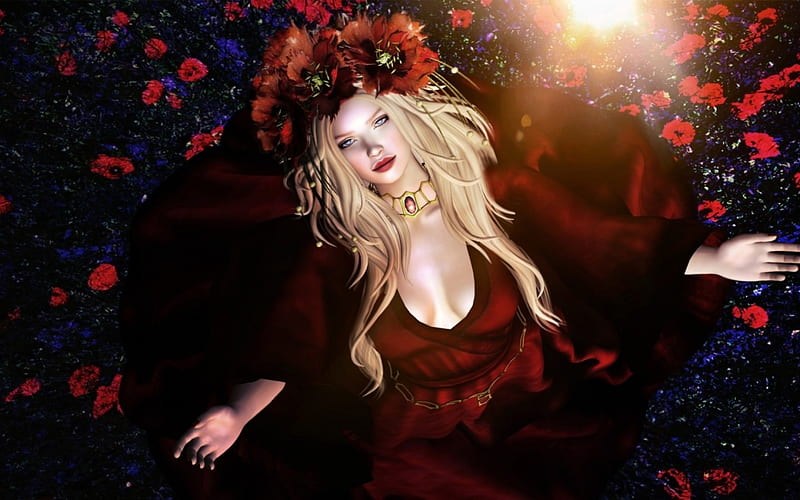 Blonde Beauty Red Poppy Frumusete Luminos Blonde Woman Fantasy Girl Hd Wallpaper Peakpx 6570