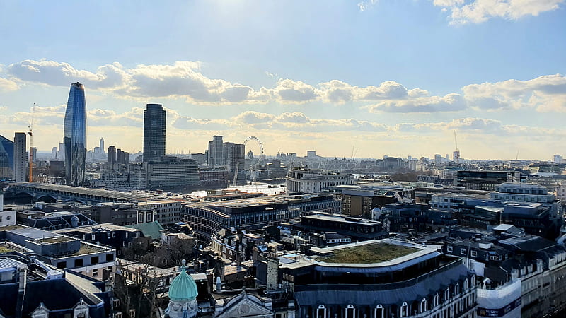 London view from Bell Tower, London Eye, London, skyscrapers, City, HD wallpaper