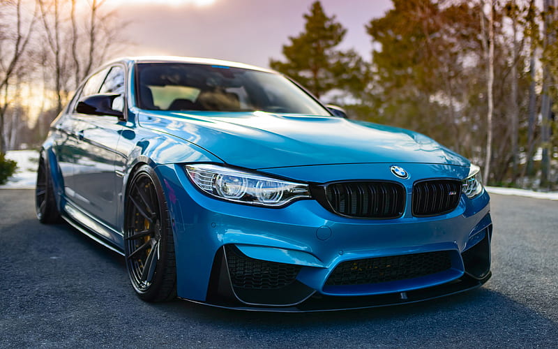 BMW M3, 2018, front view, luxury tuning, new blue M3, F80, tuning M3, German sports cars, BMW, HD wallpaper