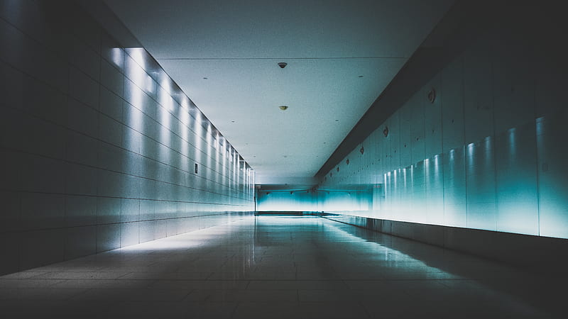 blue light on hallway, HD wallpaper