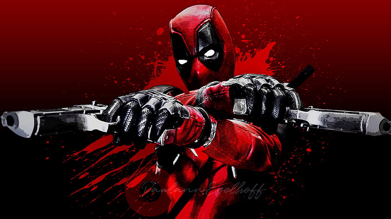 Deadpool Blood Guns Glitch Art , deadpool, superheroes, guns, artist, artwork, digital-art, glitch, HD wallpaper