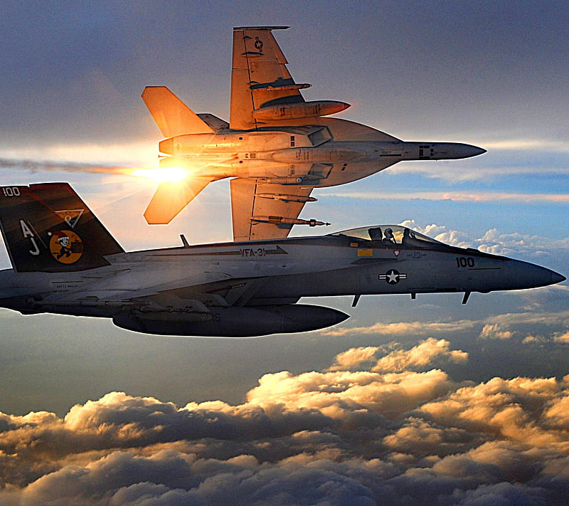 F-18 Super Hornet, military, plane, sunset, HD wallpaper