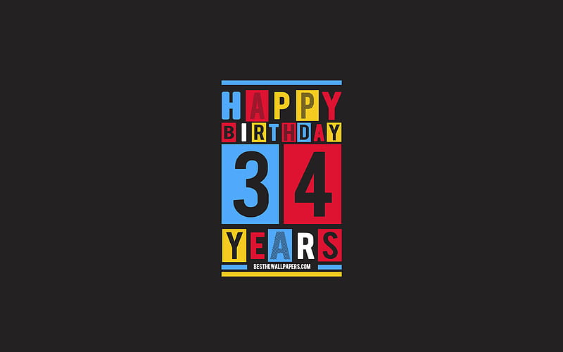 Happy 34 Years Birtay, Birtay Flat Background, 34th Happy Birtay, Creative Flat Art, 34 Years Birtay, Happy 34th Birtay, Colorful Abstraction, Happy Birtay Background, HD wallpaper