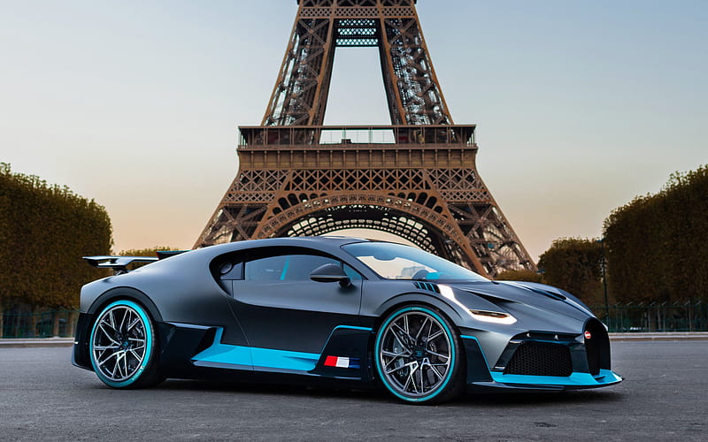 Bugatti Divo, 2018, front view, hypercar, Eiffel Tower, Paris, France, supercar, Bugatti, HD wallpaper