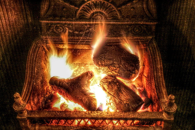 Beautiful winter fireplace, oow, wow, ow, HD wallpaper