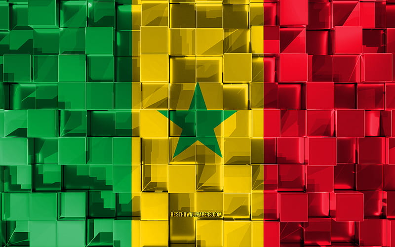 Flag of Senegal, 3d flag, 3d cubes texture, Flags of African countries, 3d art, Senegal, Africa, 3d texture, Senegal flag, HD wallpaper
