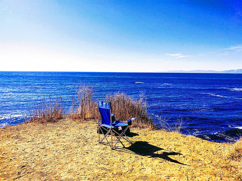 Palos Verdes CA, alone, beach, chair, dreams, ocean, sky, vacation, HD wallpaper