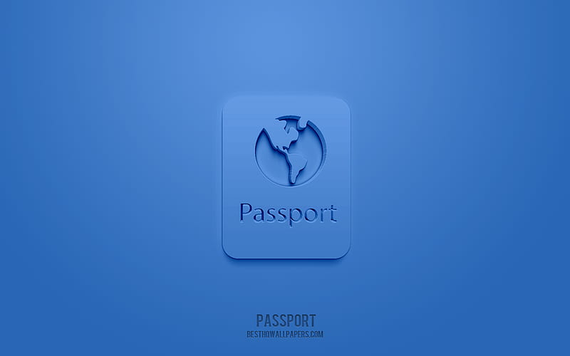 Passport 3d icon, blue background, 3d symbols, Passport, Visa 3d icon, 3d icons, Passport sign, Documents 3d icons, HD wallpaper
