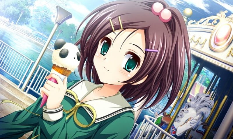 Shizuku Kurokawa, ice-cream, renai kateikyoushi rurumi coordinate, green, food, anime, anime girl, HD wallpaper