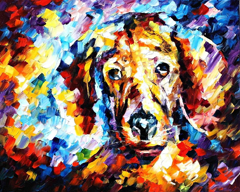 Puppy, colorful, art, caine, rainbow, abstract, animal, painting, leonid  afremov, HD wallpaper | Peakpx