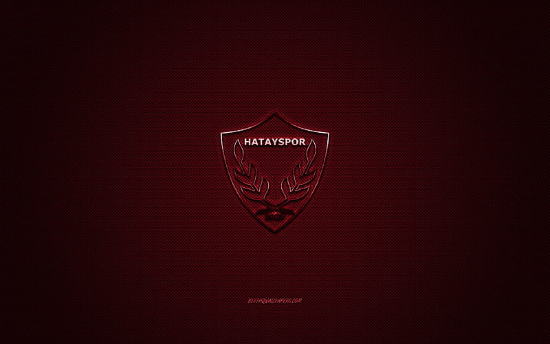 Hatayspor, Turkish football club, 1 Lig, burgundy logo, burgundy carbon fiber background, football, Antakya, Turkey, Hatayspor logo, HD wallpaper