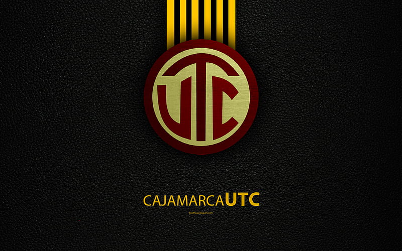 Universidad Tecnica de Cajamarca, UTC Cajamarca logo, leather texture, Peruvian football club, emblem, yellow black lines, Peruvian Primera Division, Cajamarca, Peru, football, HD wallpaper