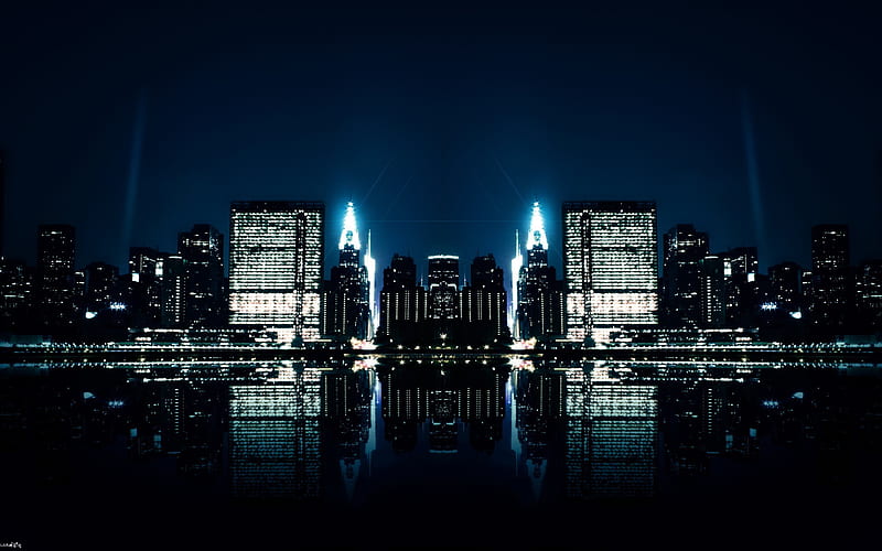 city, night, skyscrapers, HD wallpaper