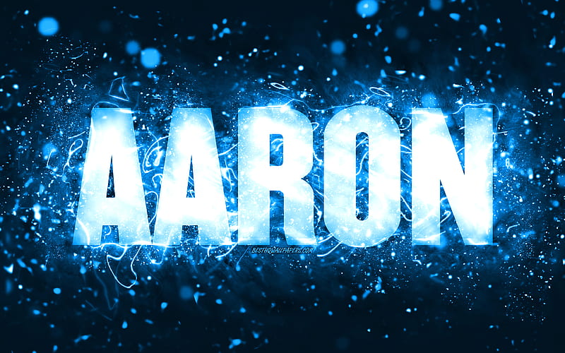 Happy Birtay Aaron blue neon lights, Aaron name, creative, Aaron Happy Birtay, Aaron Birtay, popular american male names, with Aaron name, Aaron, HD wallpaper