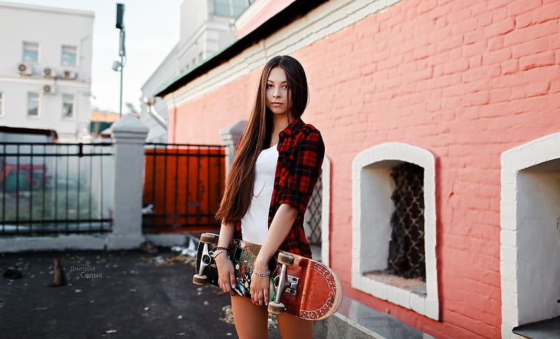 Skateboard Women Outdoors, skateboard, girls, model, outdoors, HD wallpaper