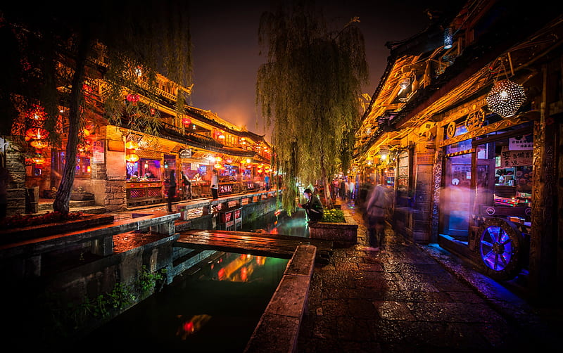 Chinese Market, architecture, pretty, wonderful, stunning, marvellous, bonito, adorable, lights, graphy, nice, merchants, outstanding, people, river, evening, nightlife, night, super, amazing, fantastic, china, trees, skyphoenixx1, awesome, great, HD wallpaper