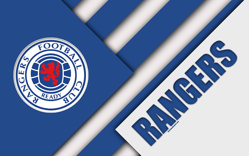 Rangers FC material design, Scottish football club, logo, blue white abstraction, Scottish Premiership, Glasgow, Scotland, football, HD wallpaper