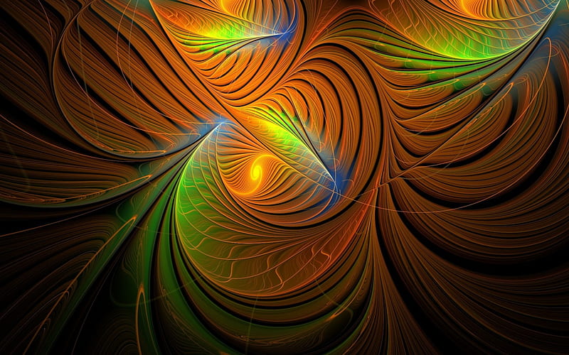 Fractal, luminos, green, orange, texture, bright, abstract, light, HD ...