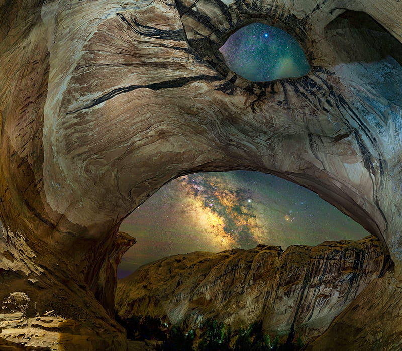 Earth, Arch, Cave, Milky Way, Mountain, Night, Rock, Stars, HD wallpaper