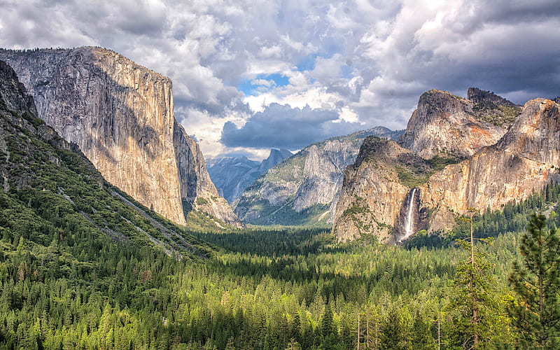 Yosemite National Park Yosemite Valley, american landmarks, clouds, forest, California, USA, America, HD wallpaper