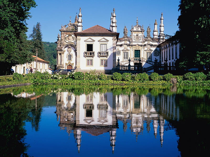 Casa de Mateus, de mateus, baroque, gardens, portugal, palace, castle, lake, casa, HD wallpaper