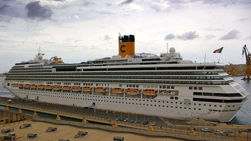 Cruise Ship Standing On Port With Cloudy Sky Background Cruise Ship, HD wallpaper