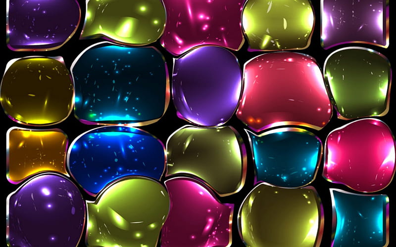 green, stained glass, bubbles, yellow, rainbow, pink, blue, HD wallpaper